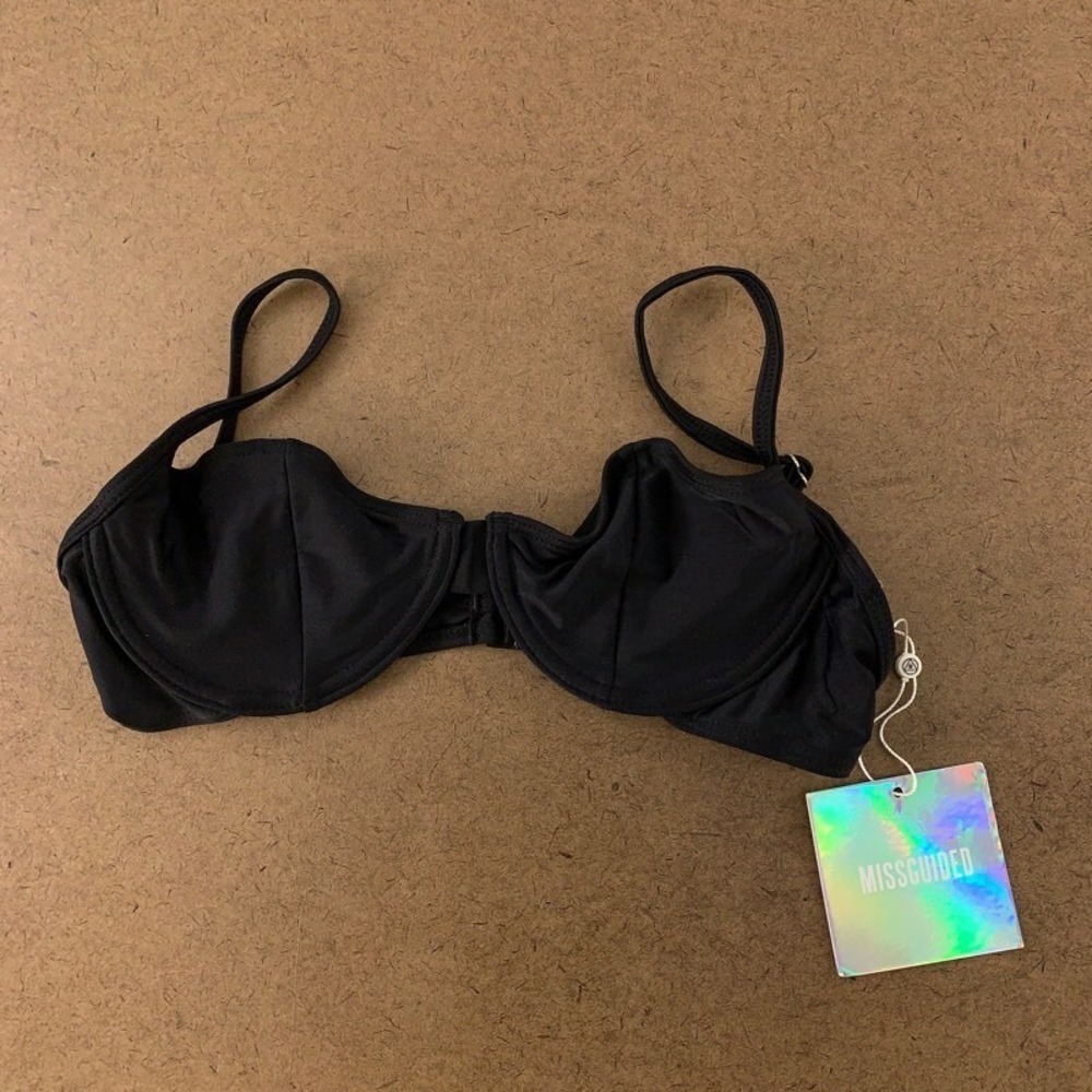 Missguided Womens‎ Balcony Bikini Swim Top Black Adjustable Strap 4 New